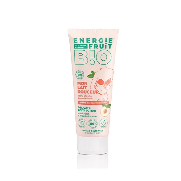 Loção Corporal Energie Fruit para Pele Delicada, Leite Suavizante com Pêssego Branco e Água de Arroz Orgânica, 200ml