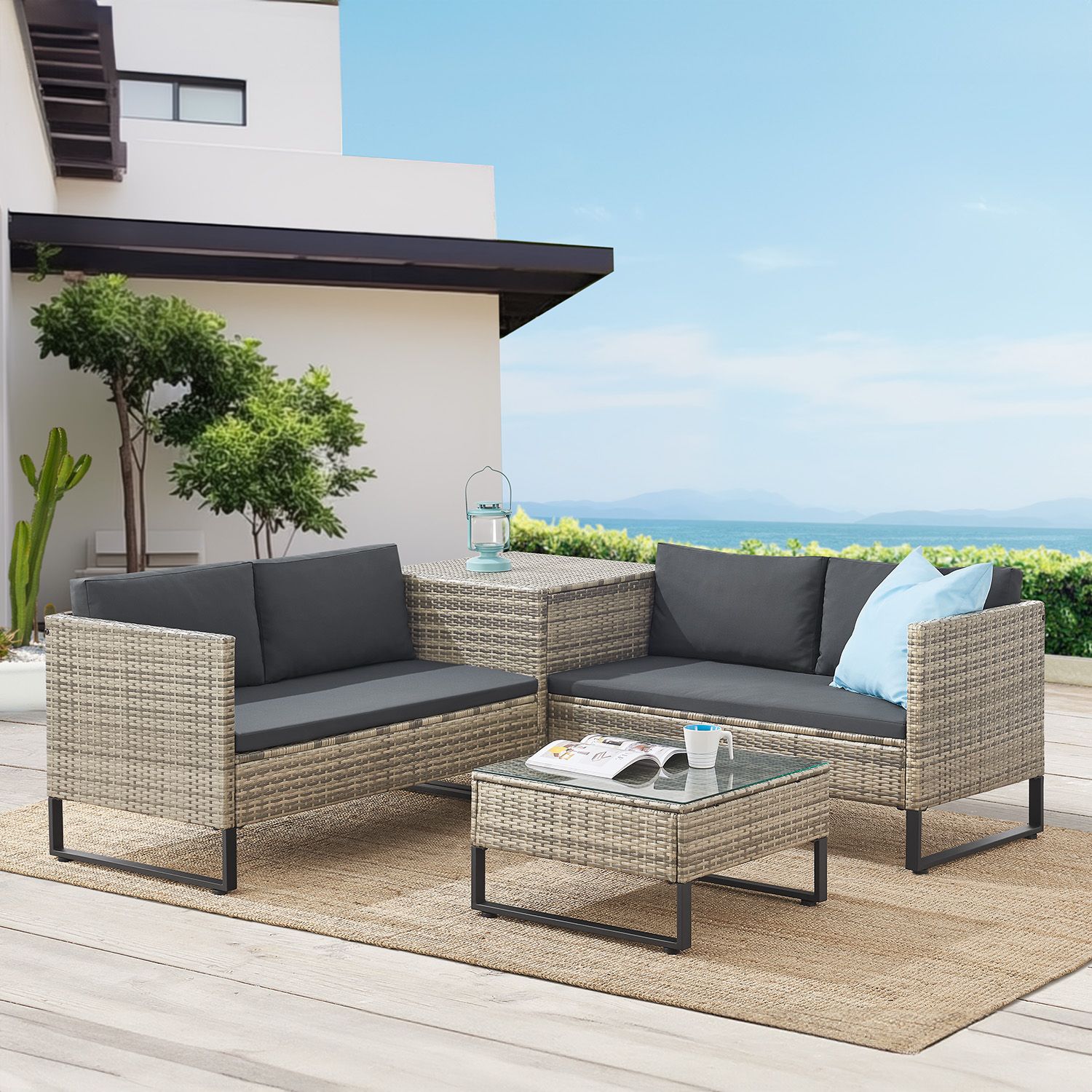 Juskys Santorini Polyrotan Modulair Loungeset - Grey