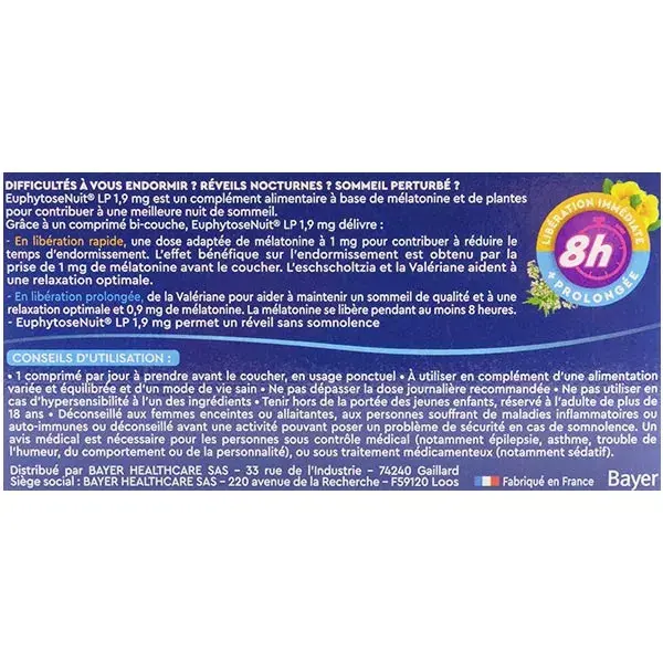 EuphytoseNuit® LP 1,9 mg mélatonine 15 comprimés à libération prolongée
