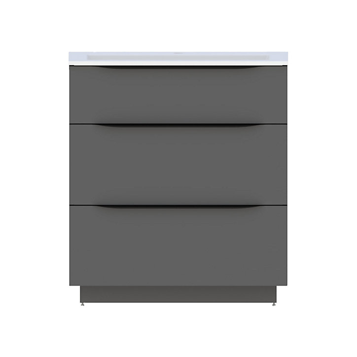 Meuble sous vasque à poser Pamili gris anthracite brillant 80 cm + plan vasque en résine blanc