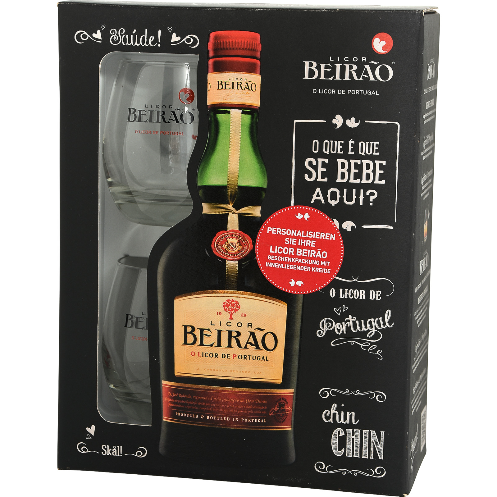 Licor Beirão mit zwei Gläsern