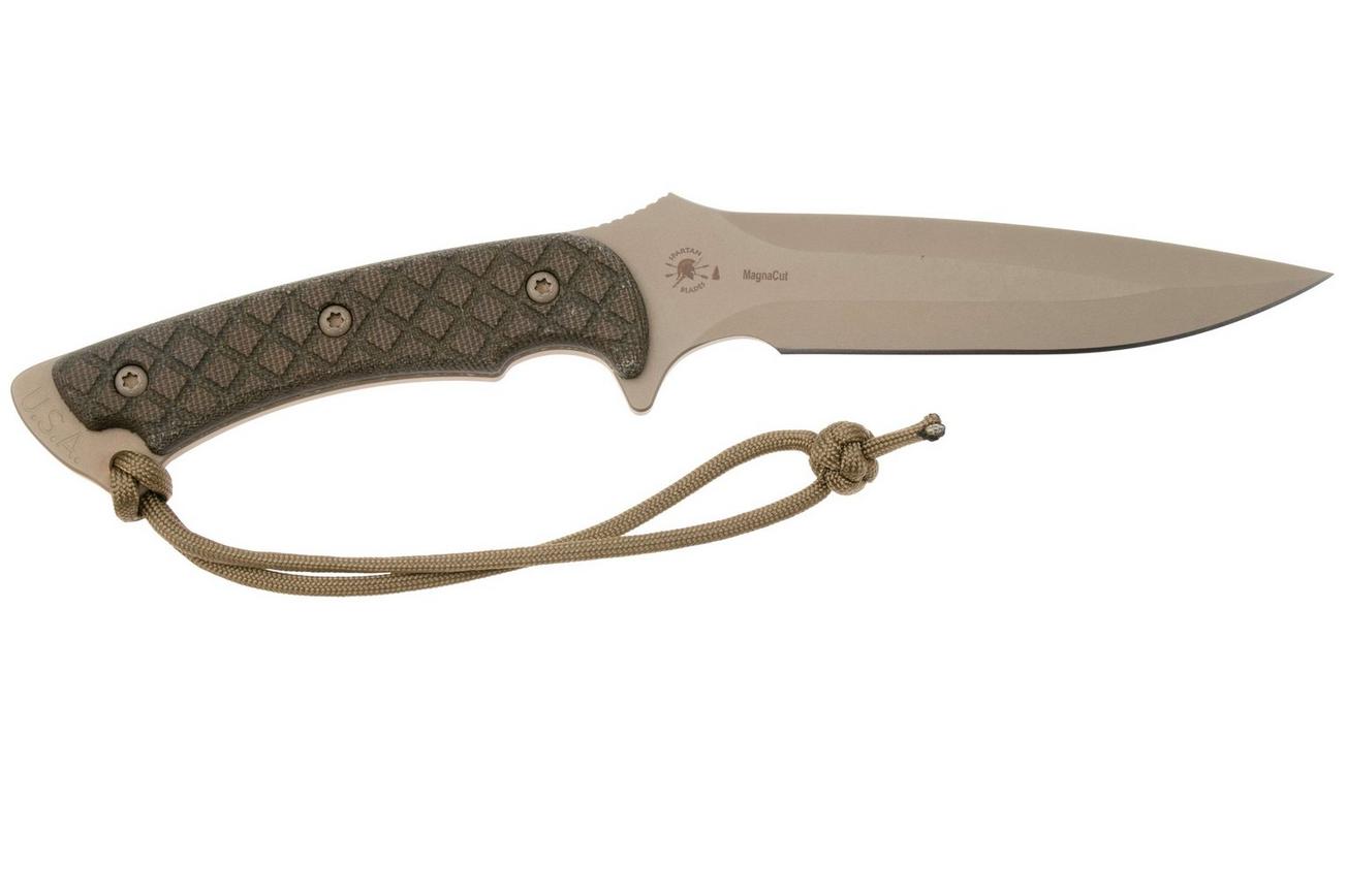 Spartan Blades Ares SB1DEGRKYTN Flat Dark Earth, Green Micarta, survivalmes, kydex schede