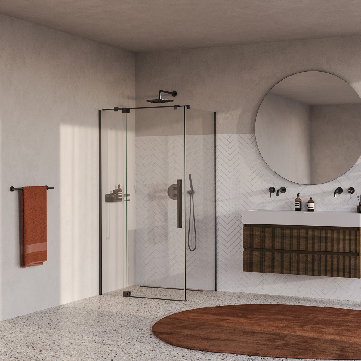 Brauer Stellar douchecabine met draaideur 100x100cm gunmetal geborsteld PVD