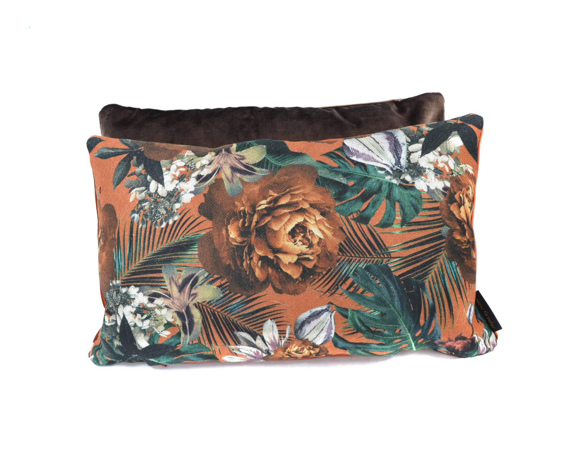 Kussen linnenlook flower leaves lila 45 x 45 cm