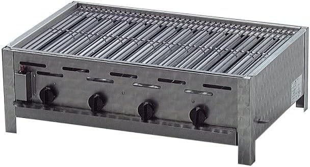 4-flammiger Profi Gasgrill aus Edelstahl, stufenlos regelbar, Gasbräter, Gastrogrill, Gastrobräter mit Gasschlauch und Druckminderer (14,5 kW | verchromter Grillrost)