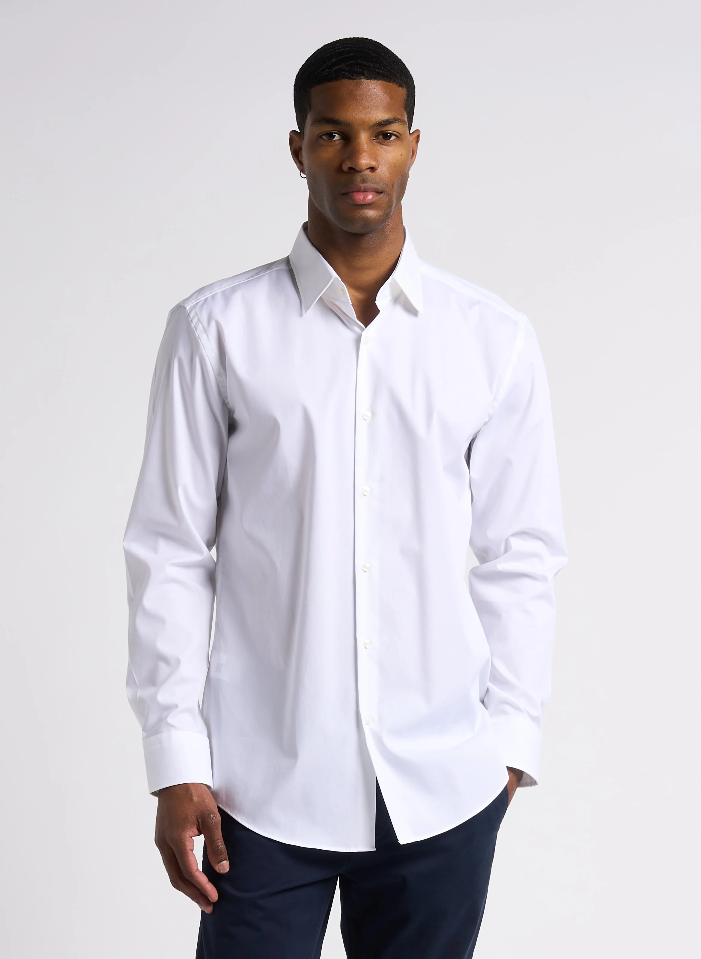Chemise slim fit en coton mélangé | Blanc