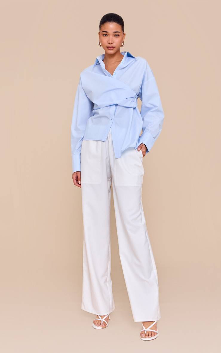 Bleu Clair Chemise Drapée Asymétrique