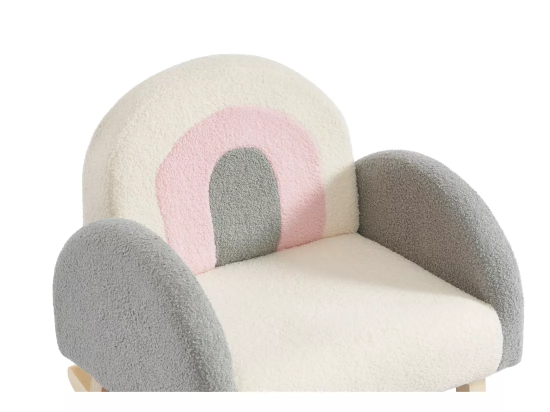 Fauteuil pour enfant à bascule en tissu bouclette crème, gris et rose ESLIDA