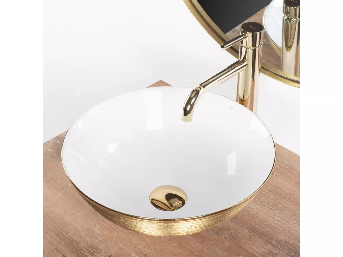 Vasque À Poser Rea Stella Brush Gold White