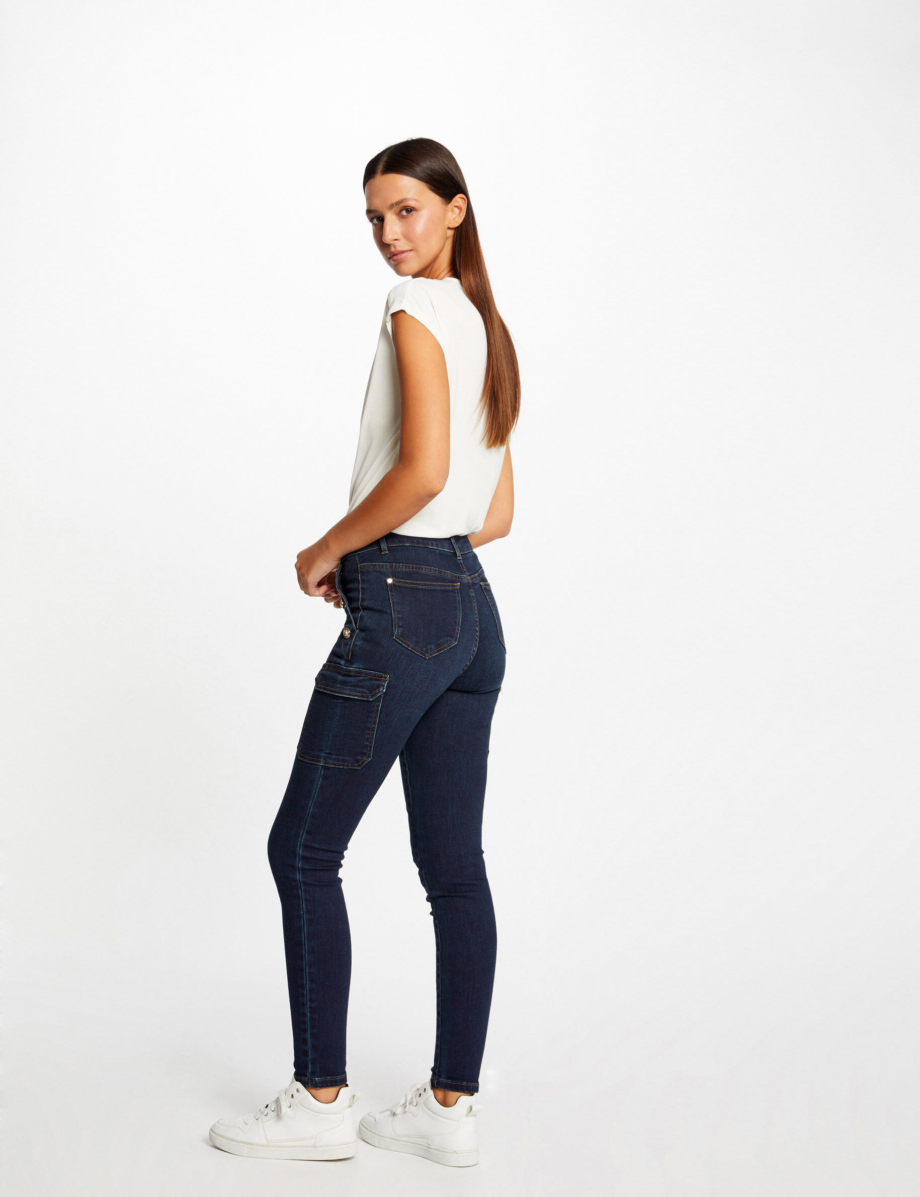 Jeans cargo skinny à ponts jean brut femme - jean_brut