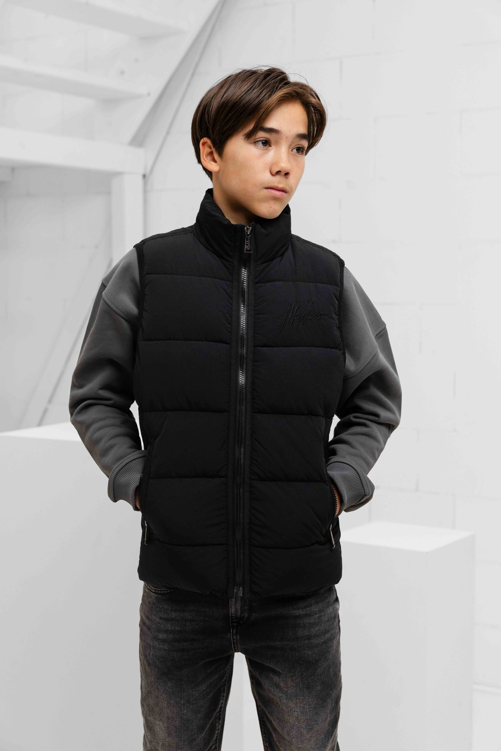 Malelions Matt Crinkle Padded Bodywarmer Kids Zwart