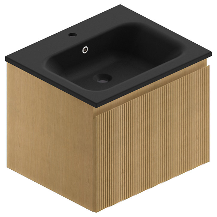 Meuble sous vasque à suspendre Pura placage chêne clair strié 60 cm + Plan vasque en résine noir mat