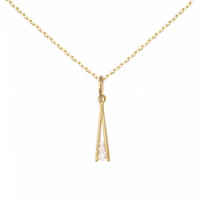 Collier - Pendentif Or Jaune Serti de Zirconiums - Chaine Dorée