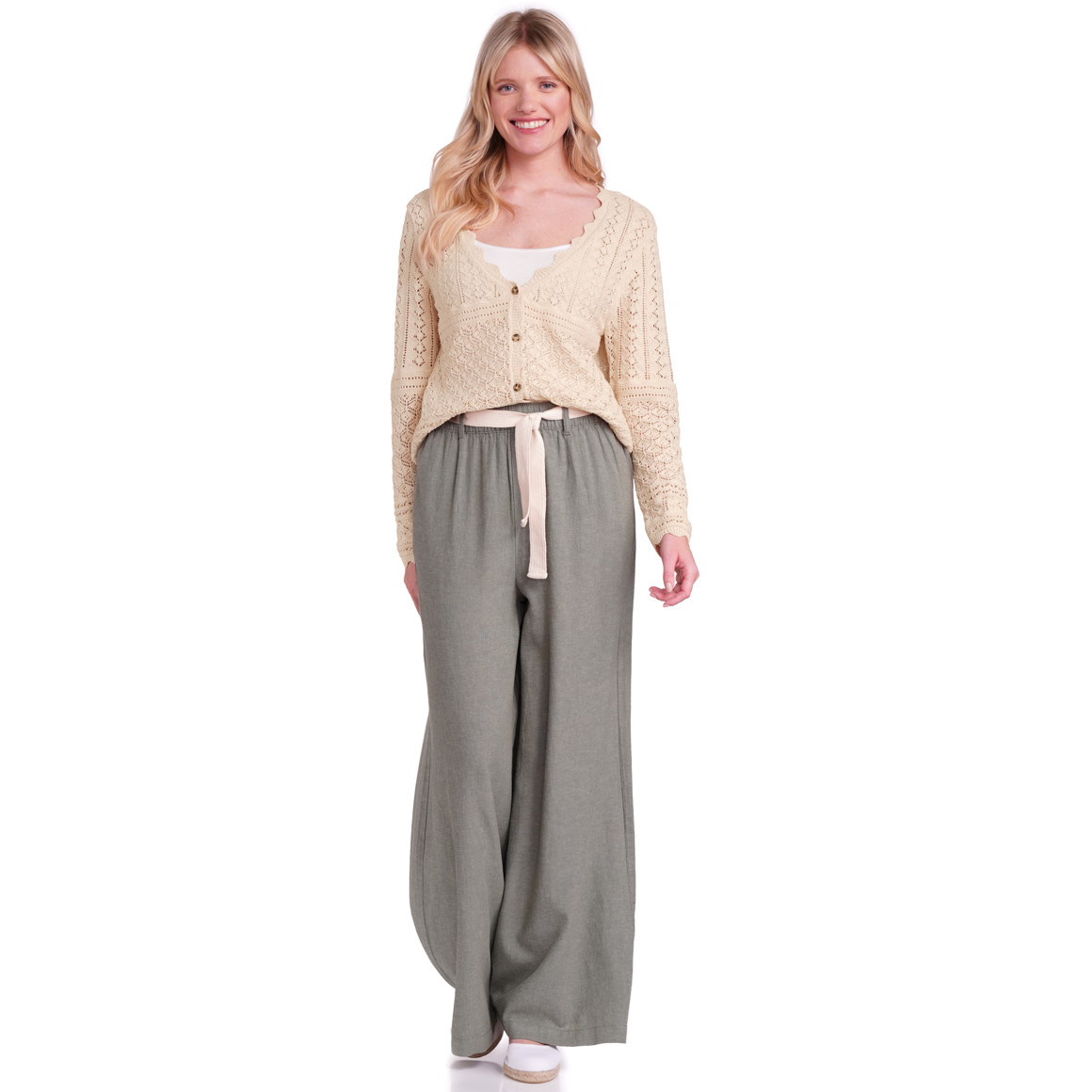 Gina Benotti Damen Strickjacke in Ajour-Optik beige