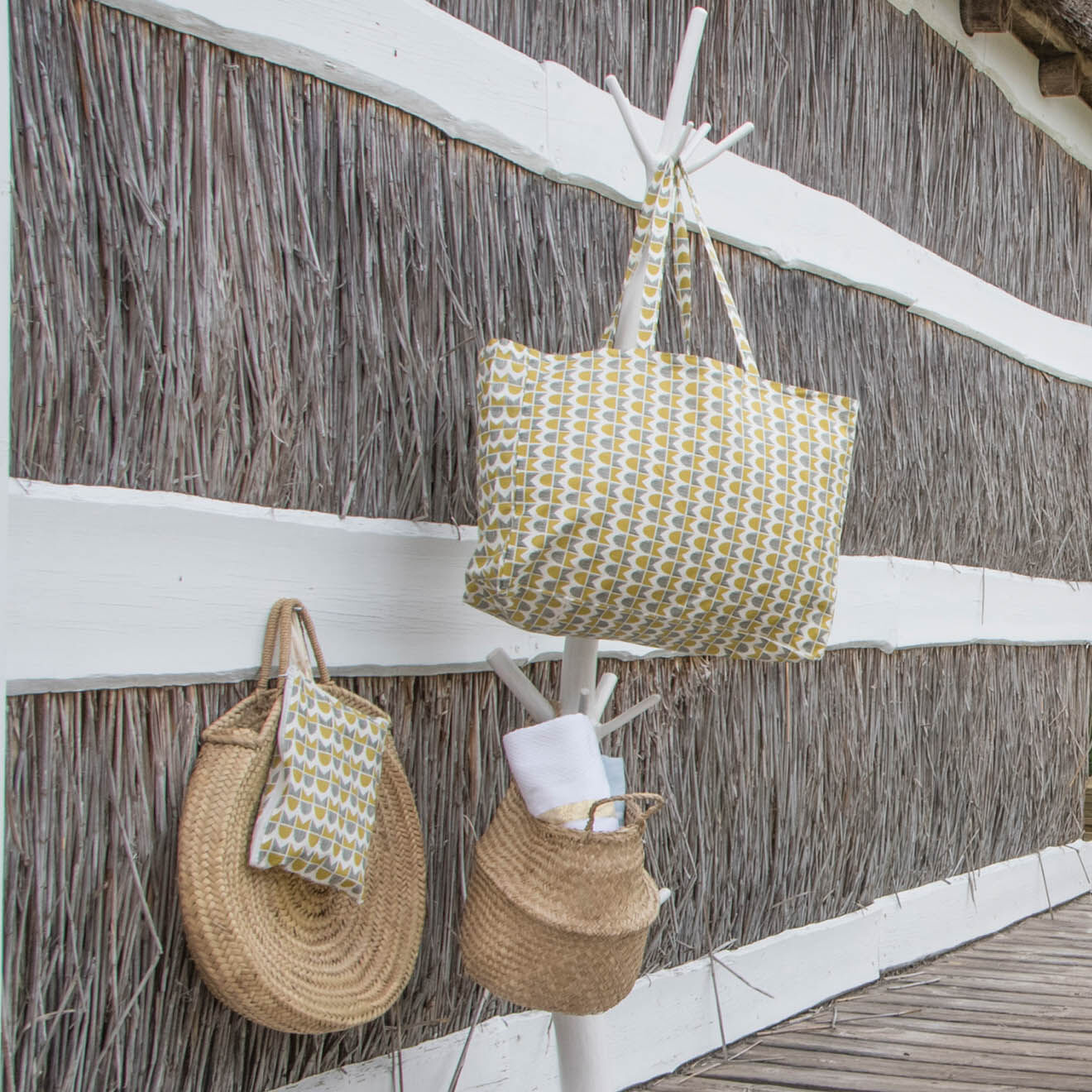 Febronie Pochette de plage en Coton Skandi jaune/kaki - 28x21 cm