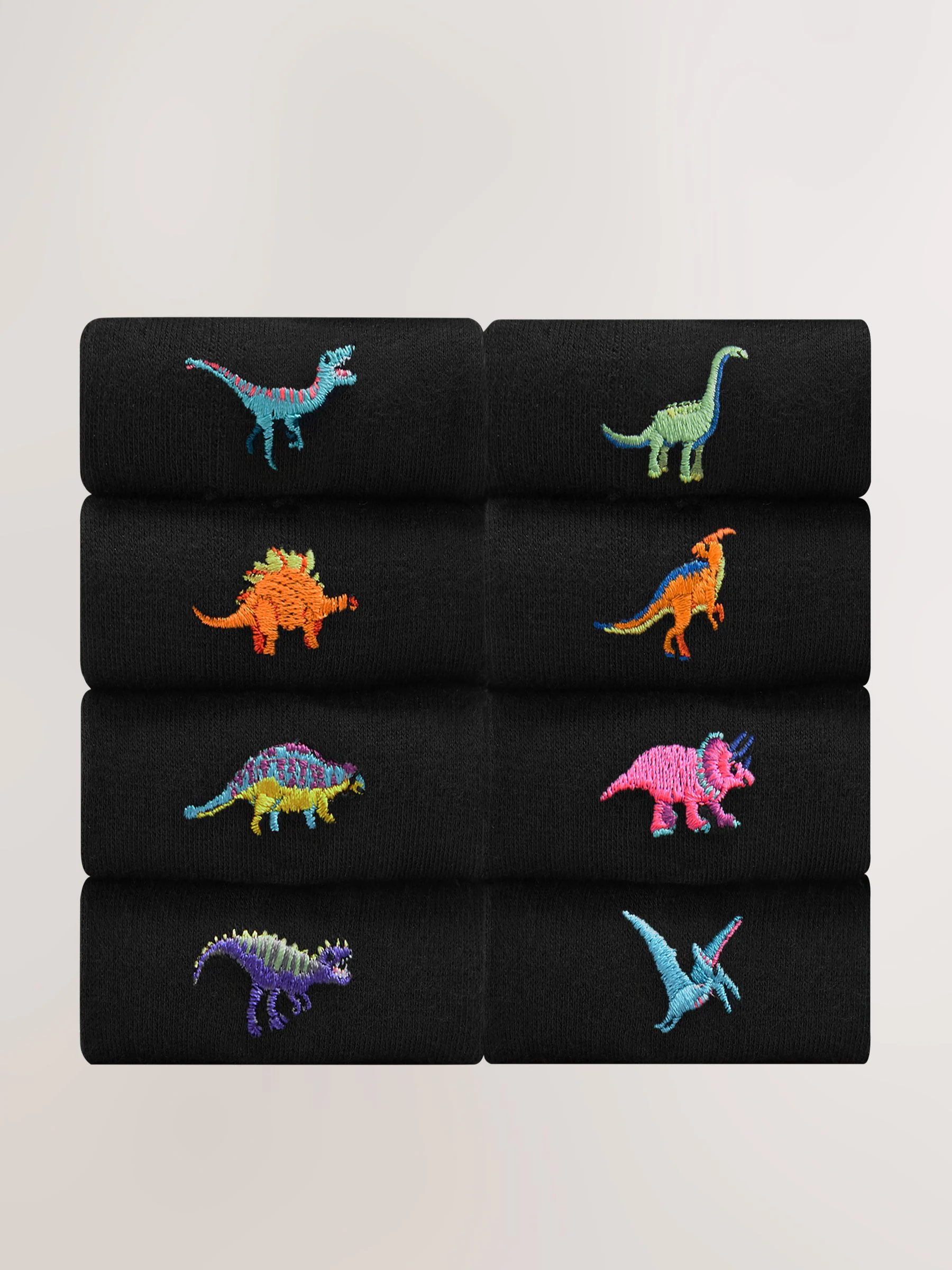 Felgekleurd met dinoprint - [#8]} paar sokken met leuk borduursel