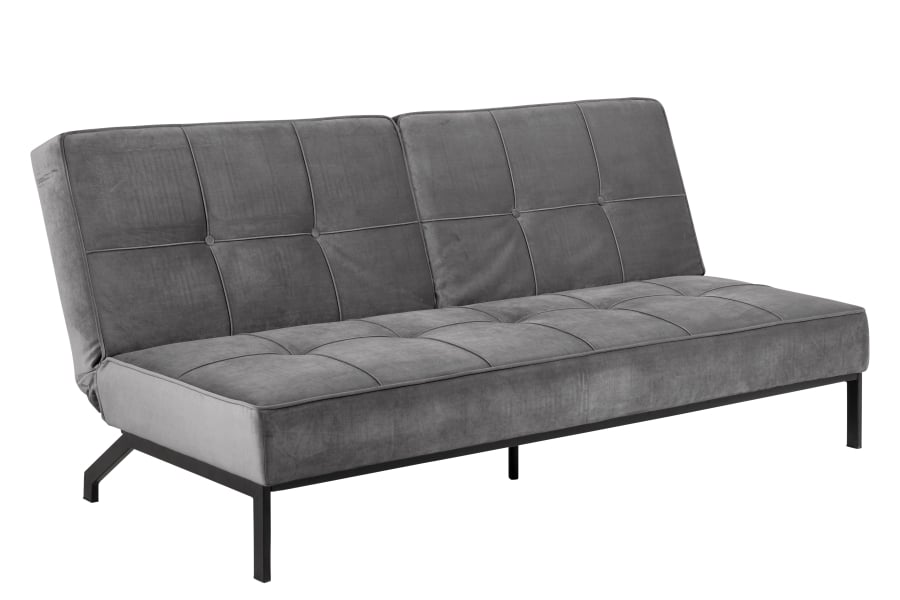 Perugia sovesofa I velurtekstil Vic mørk grå og sorte metallben.