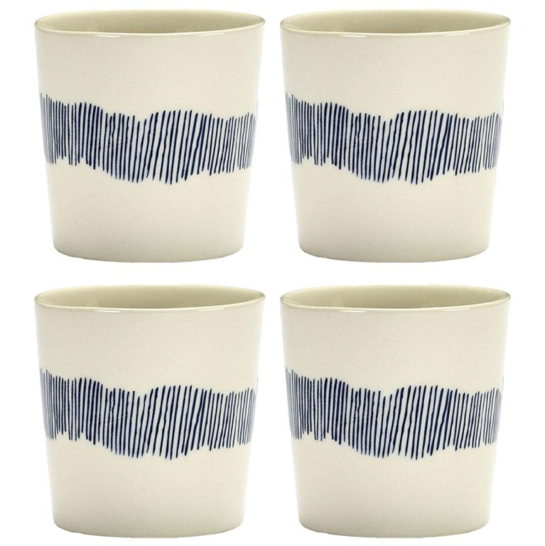 Serax Feast by Ottolenghi mok 25cl set van 4 White/Dark Blue Stripes
