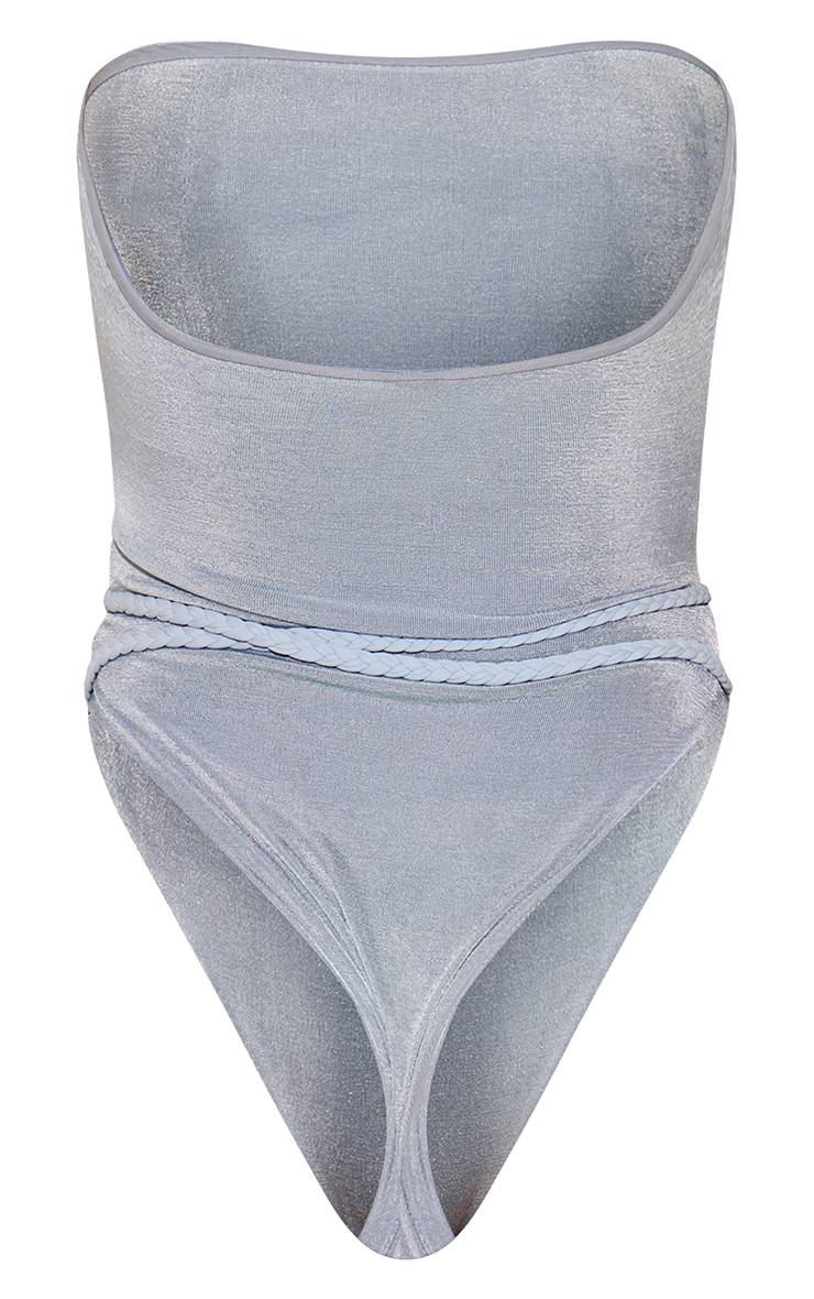Bleu Pâle Maillot De Bain Bandeau À Détail Tressé Effet Shimmer