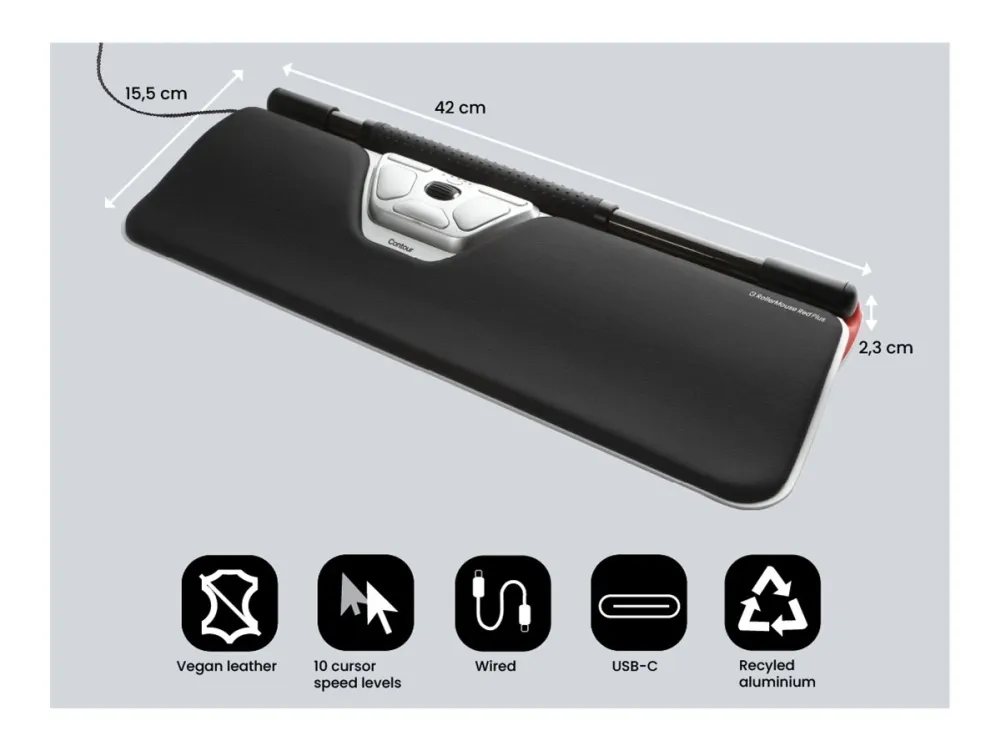 Contour RollerMouse Red Plus - Mus - ergonomisk - 7 knapper - kablet USB