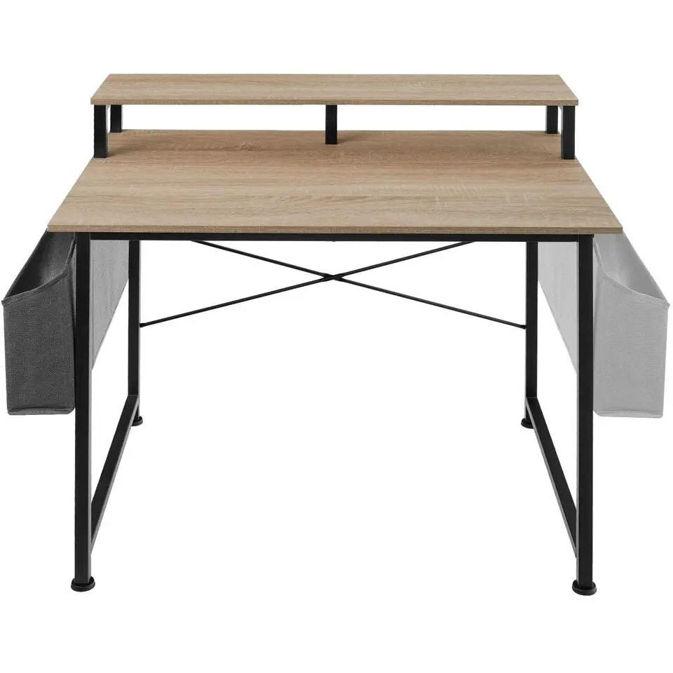 tectake Bureau met plank en organizer, Industrieel Licht Hout, Eiken Sonoma