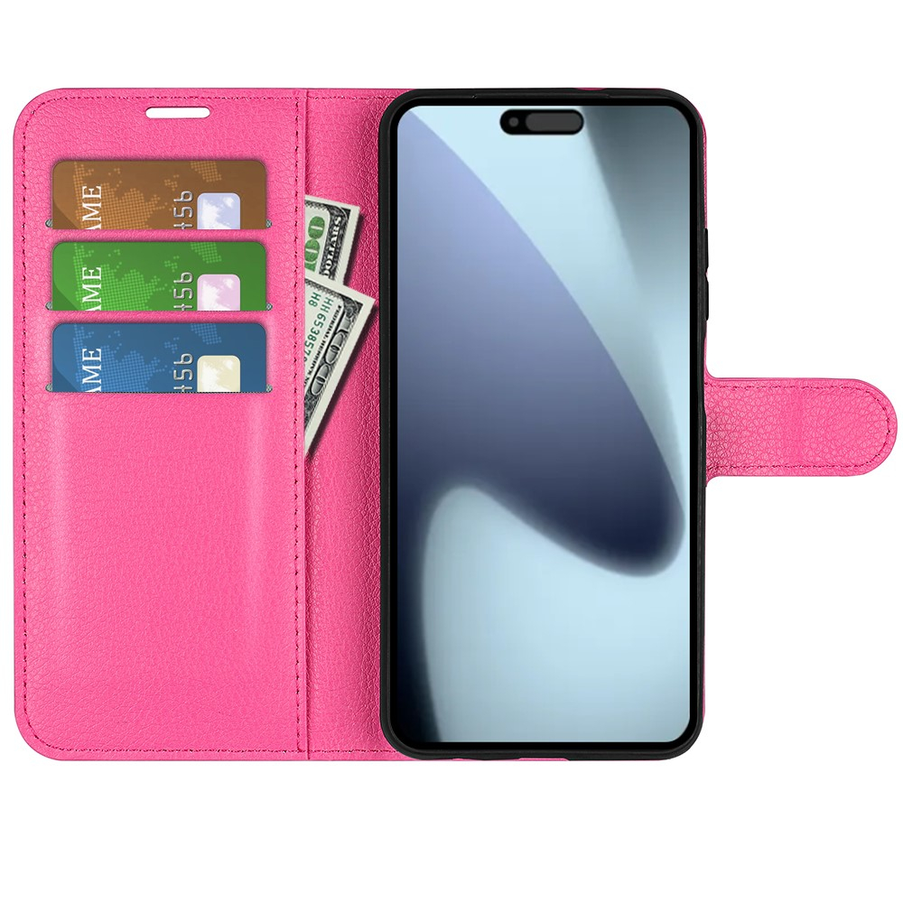 iPhone 17 Leder Tasche Flip Cover Litchi Look - Pink