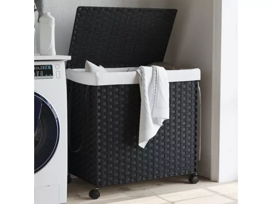 Panier à linge avec roulettes noir 60x35x60,5 résine tressée