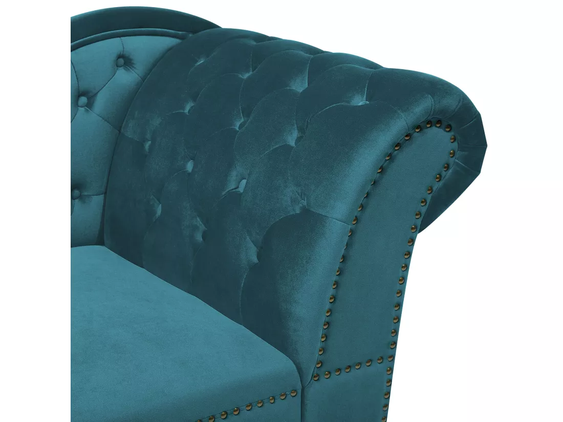 Méridienne Chesterfield en velours vert canard côté droit NIMES