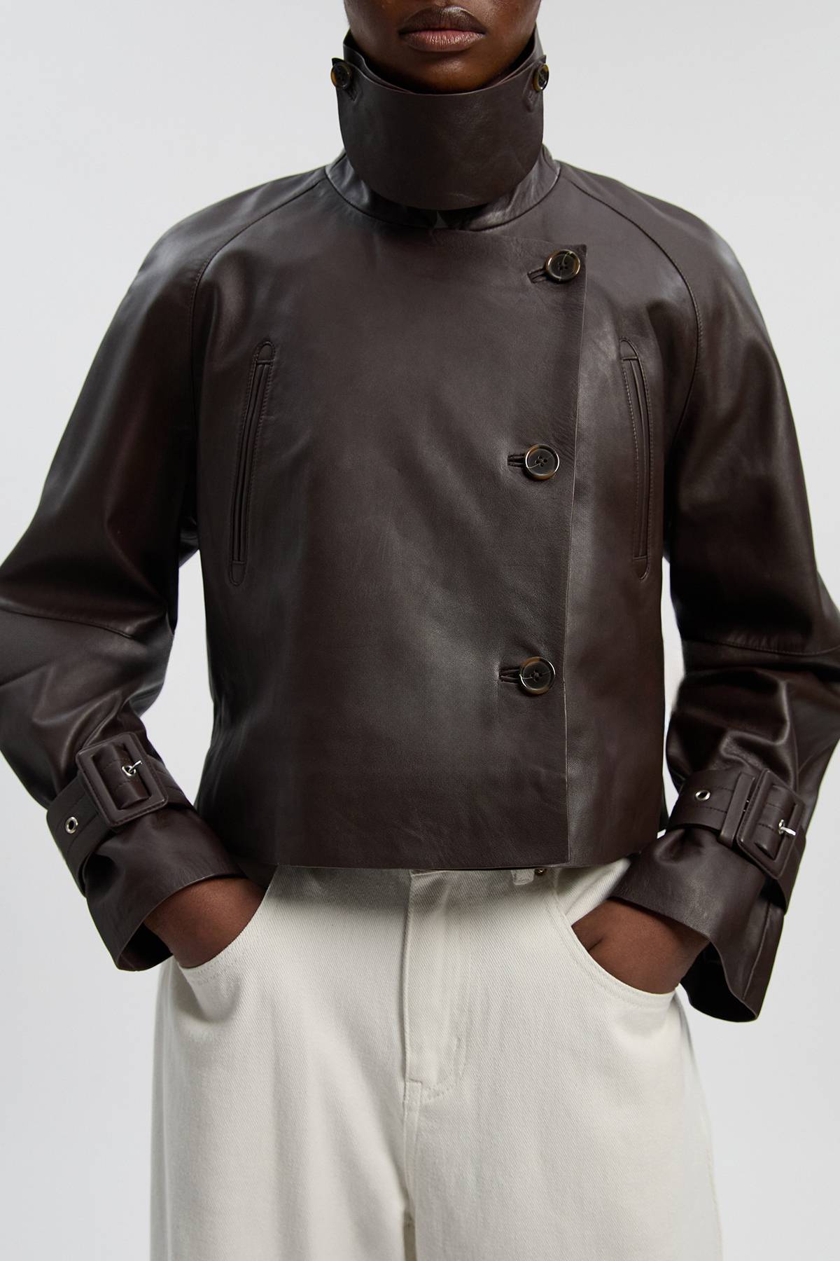 KarenMillen Trench Court En Cuir Col Montant Petite