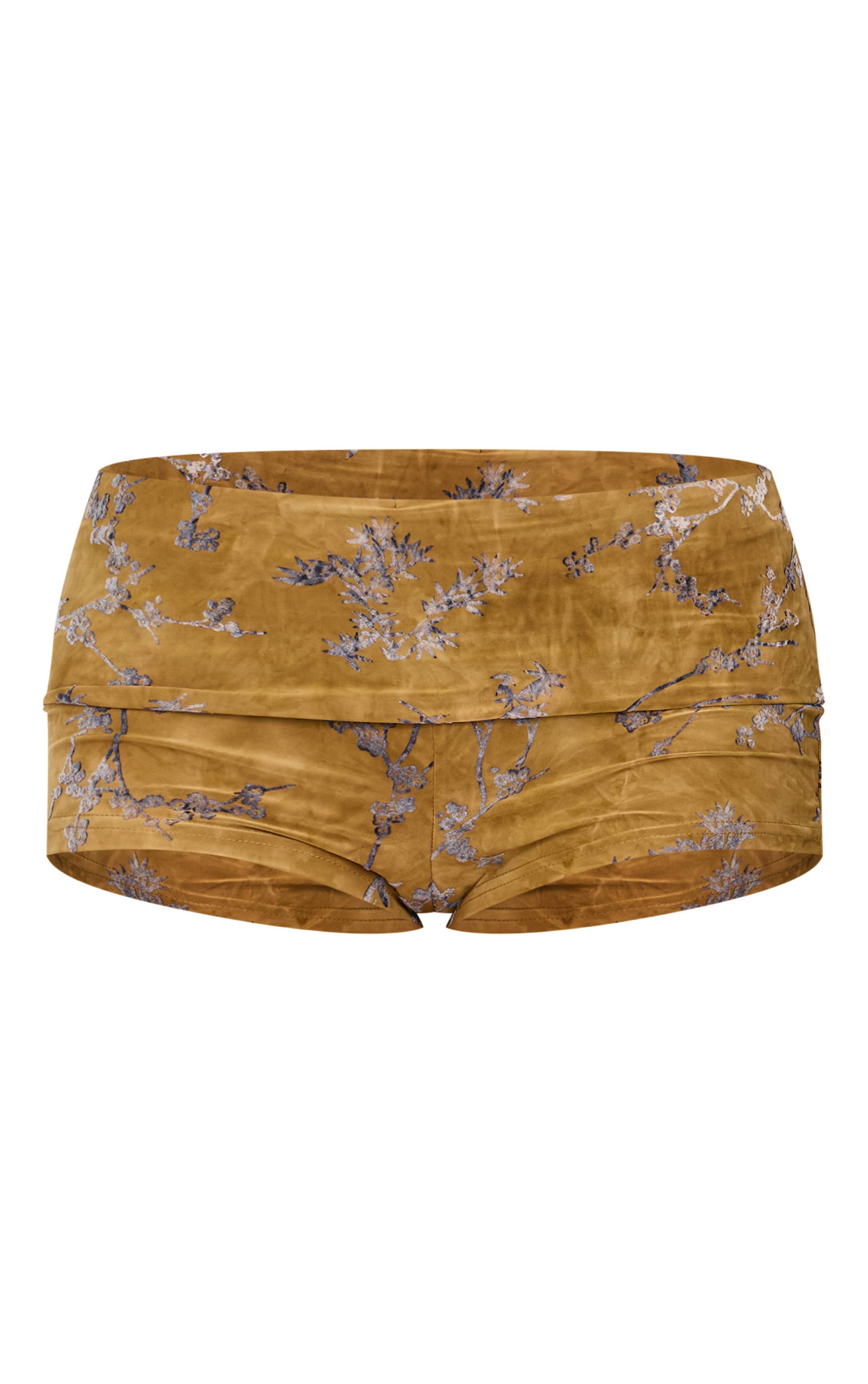 Kaki Short Taille Basse En Devoré Imprimé Floral