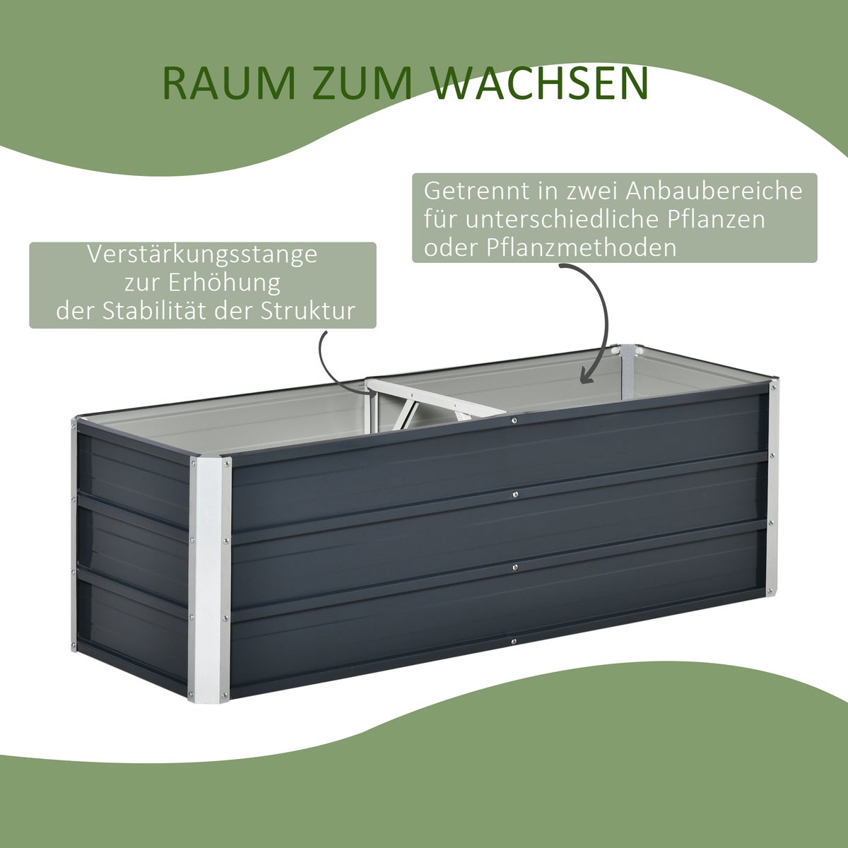 Outsunny verhoogd bed, 125L x 47B x 40H cm, staal, grijs