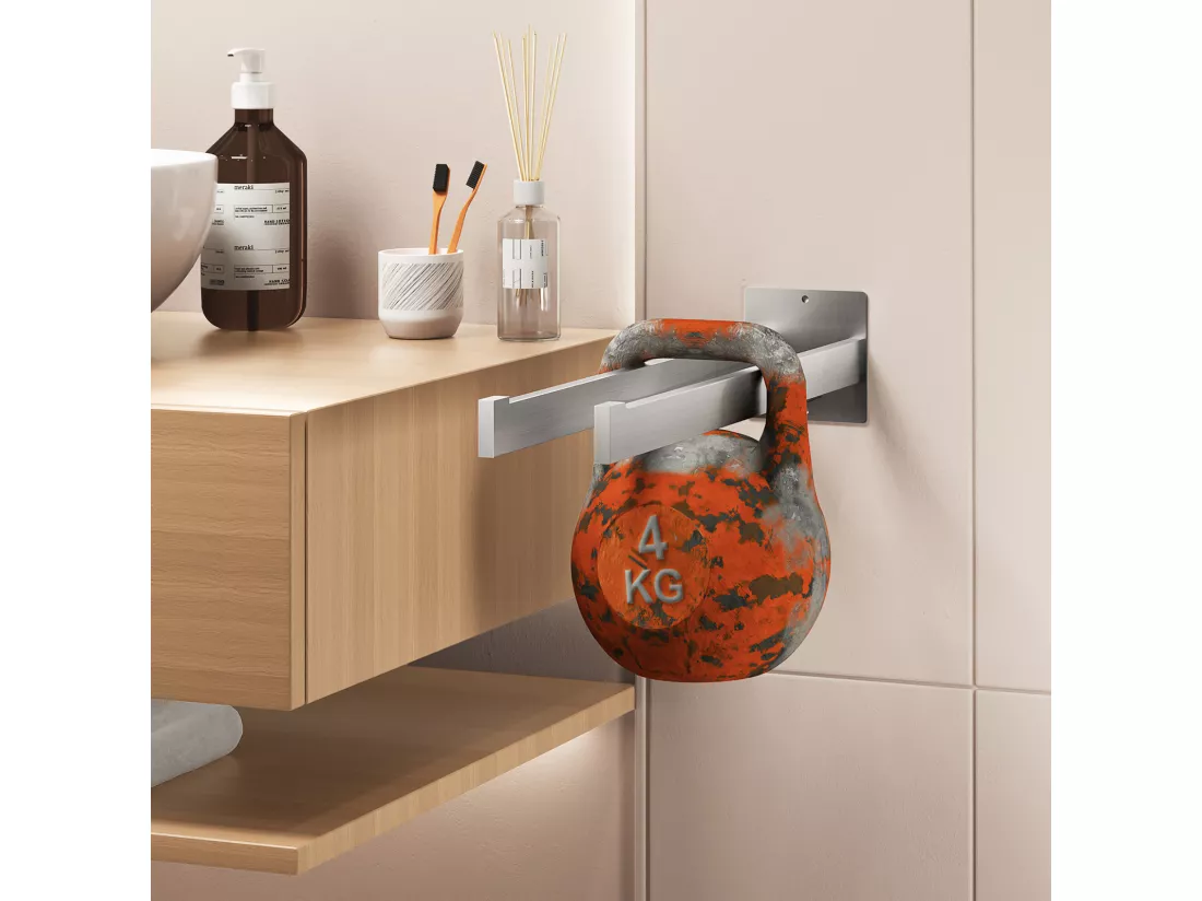 AURALUM MAX Colonne de Douche Mécanique,Hauteur Réglable 90-1240mm Set de Douche en Laiton Chromé+Porte Serviette Salle Bain Adhésif/Perçage,Brossé