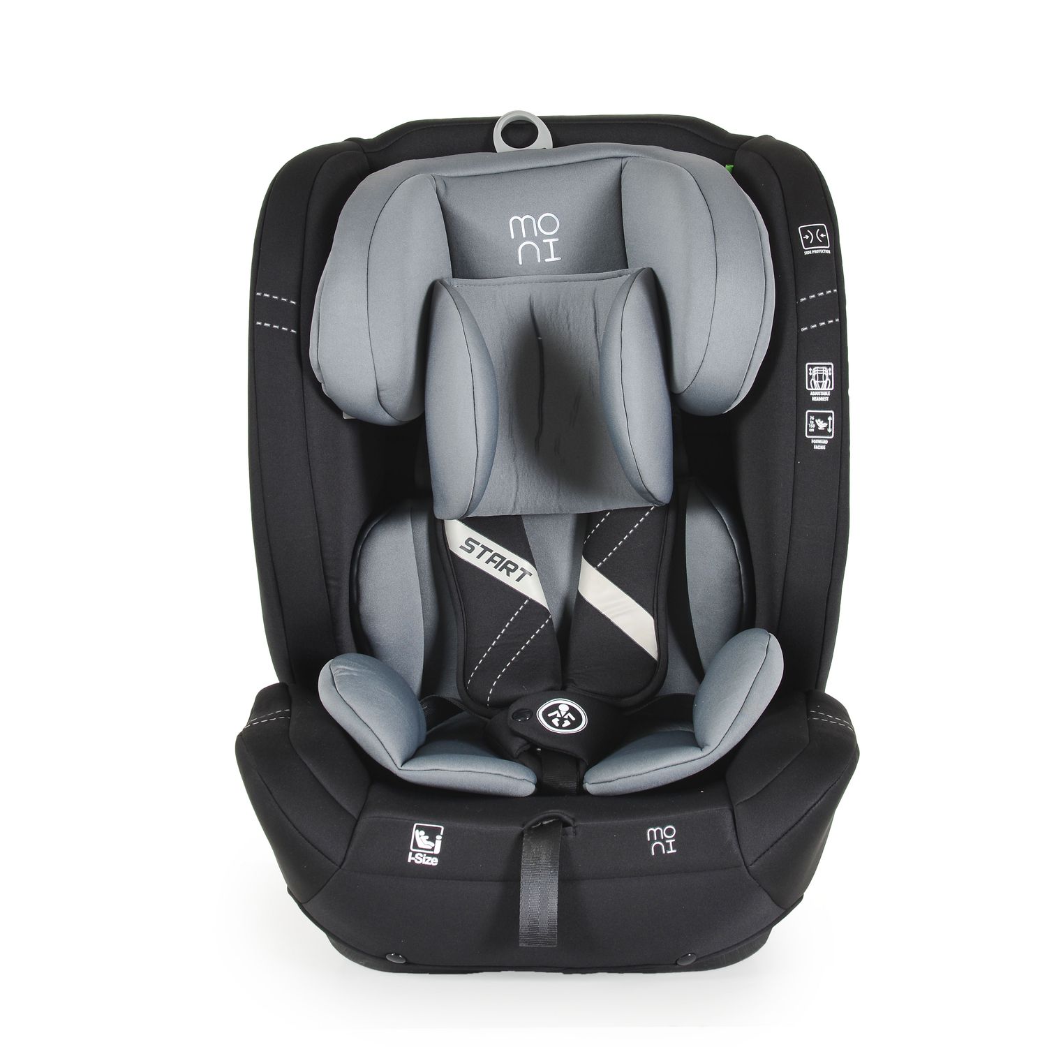 Moni Kindersitz i-Size Start (76-150cm) Kopfstütze verstellbar, Kuscheltier grau