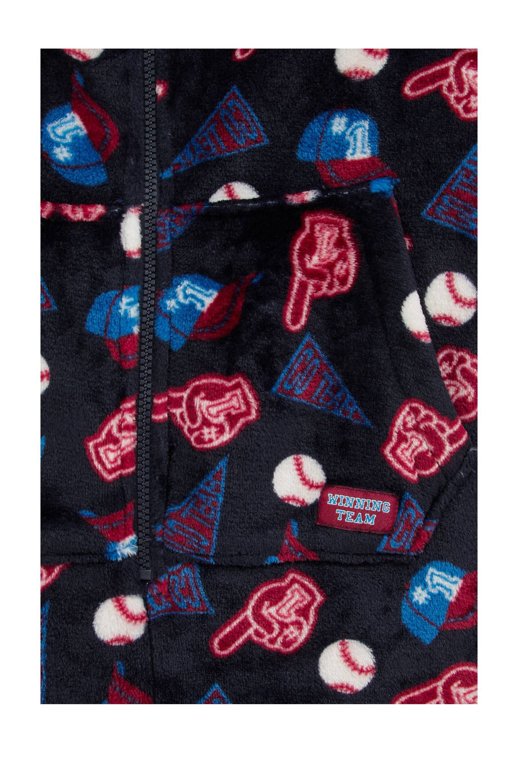 WE Fashion fleece onesie donkerblauw/rood