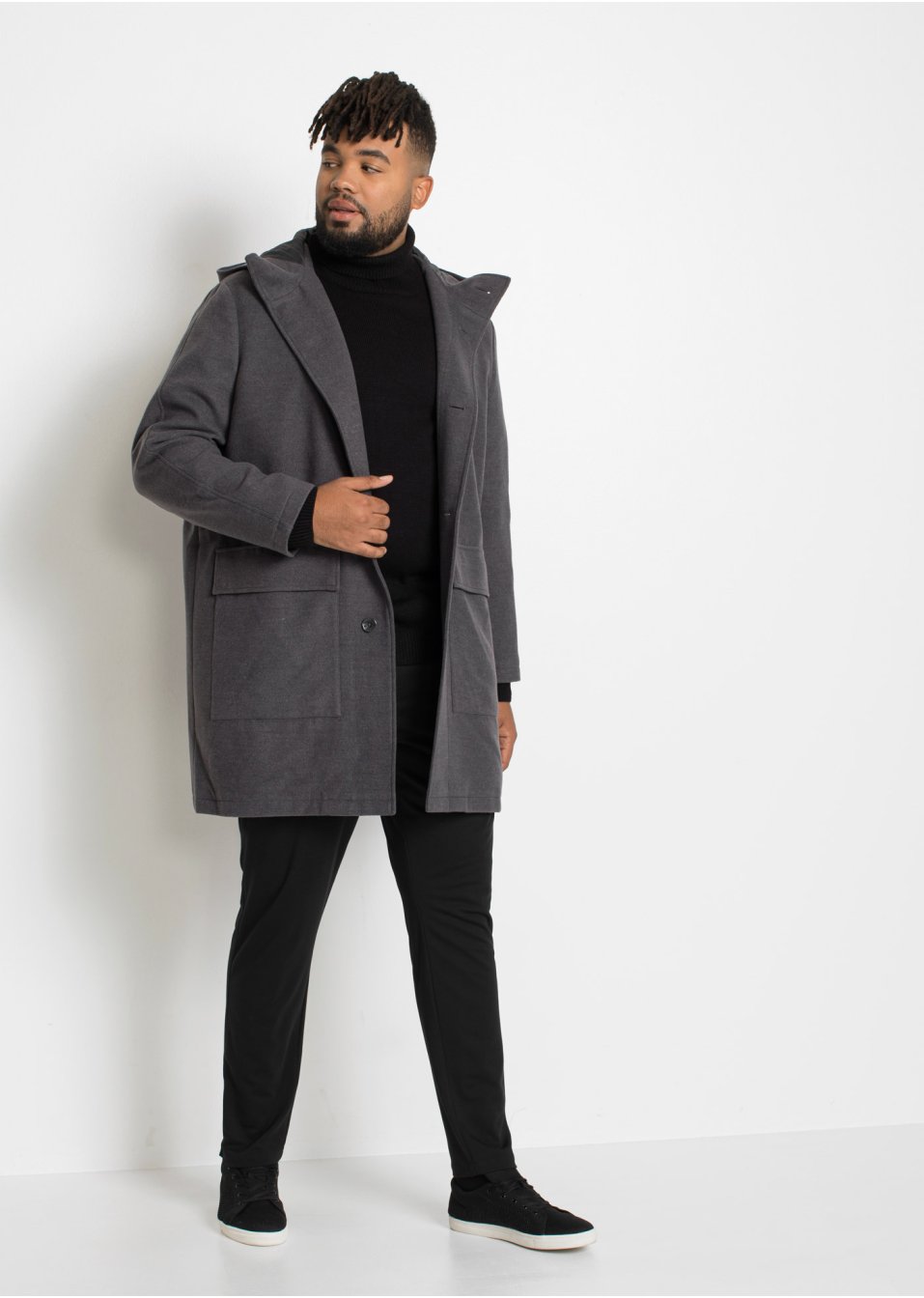 Manteau court en imitation laine avec capuche