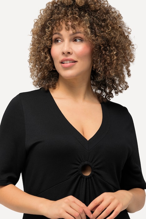 Jersey-Midikleid, A-Linie, V-Ausschnitt, Halbarm