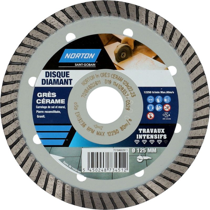Disque diamant Norton grès cérame Ø 125 x 22,23 mm