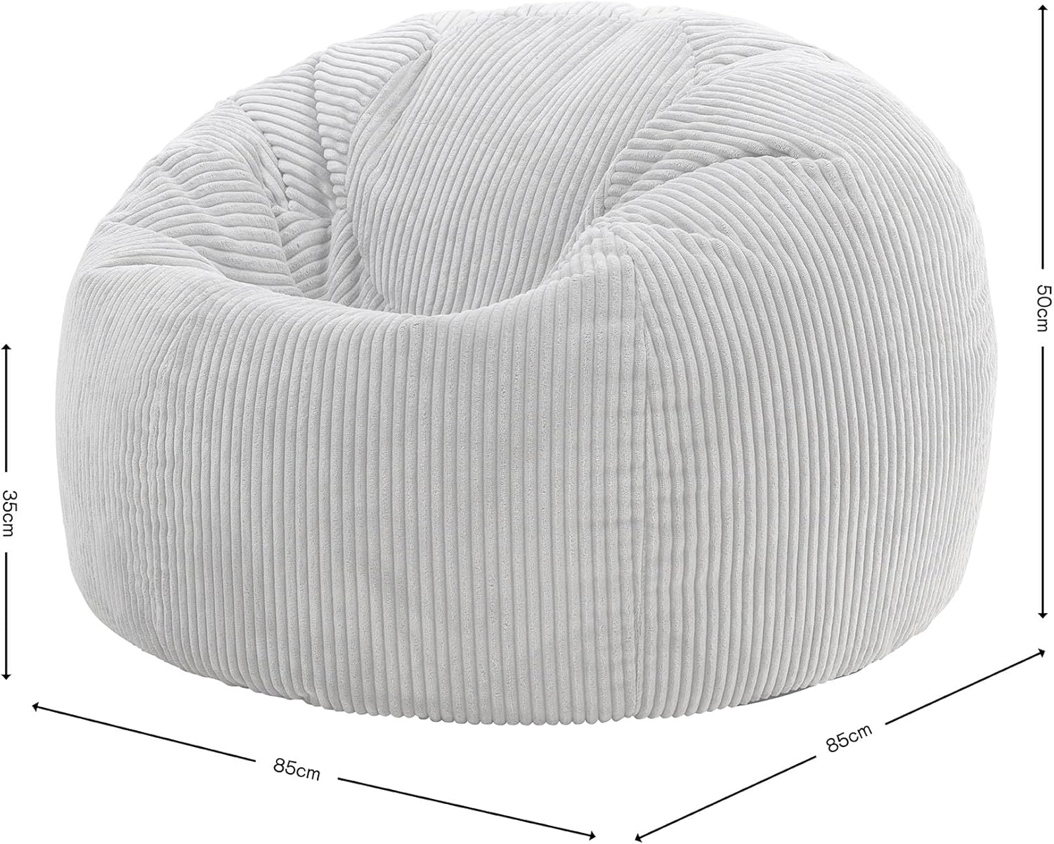 Icon Kingston Sitzsack Cord, Dunkelgrau, 2er Pack, Sitzsack Erwachsene mit Füllung, Bean Bag, Cord Sessel, Lounge Sessel, Lounge Stuhl, Schlafzimmer, Wohnzimmer, Wohnzimmer Möbel