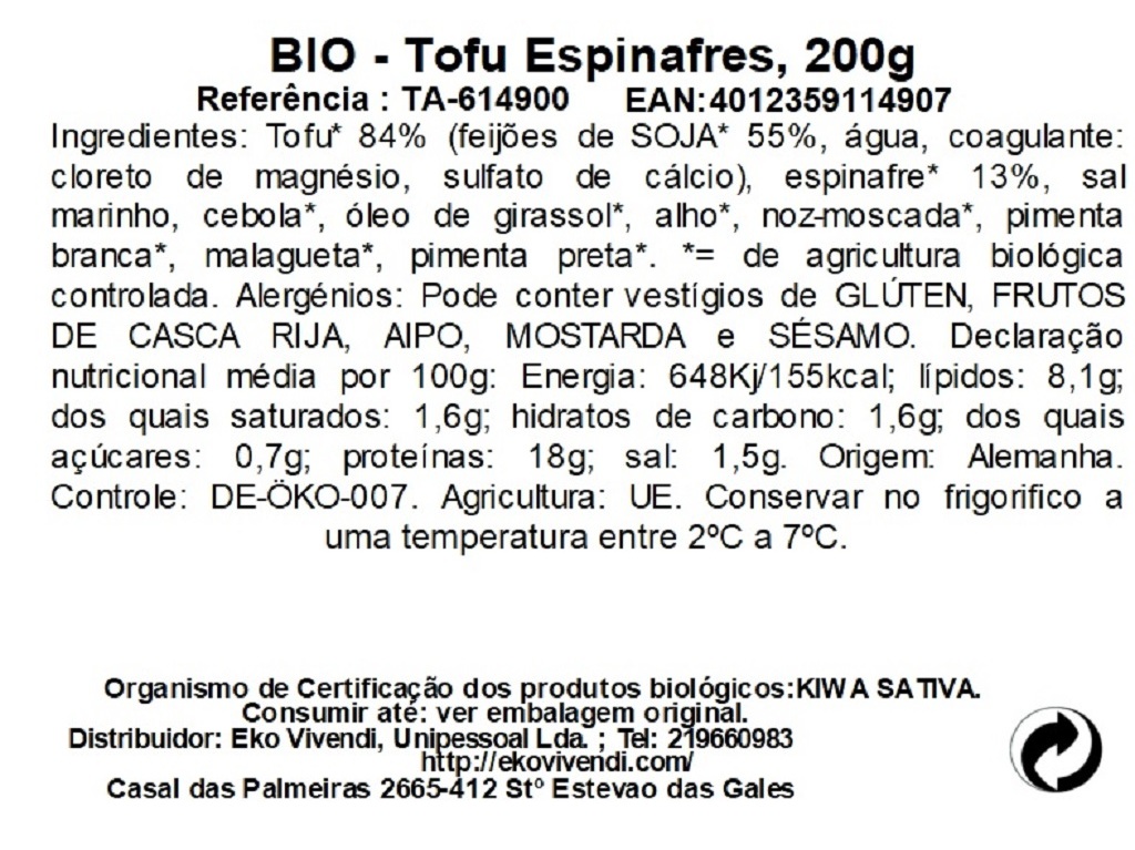 TOFU TAIFUN ESPINAFRES BIO 200 G