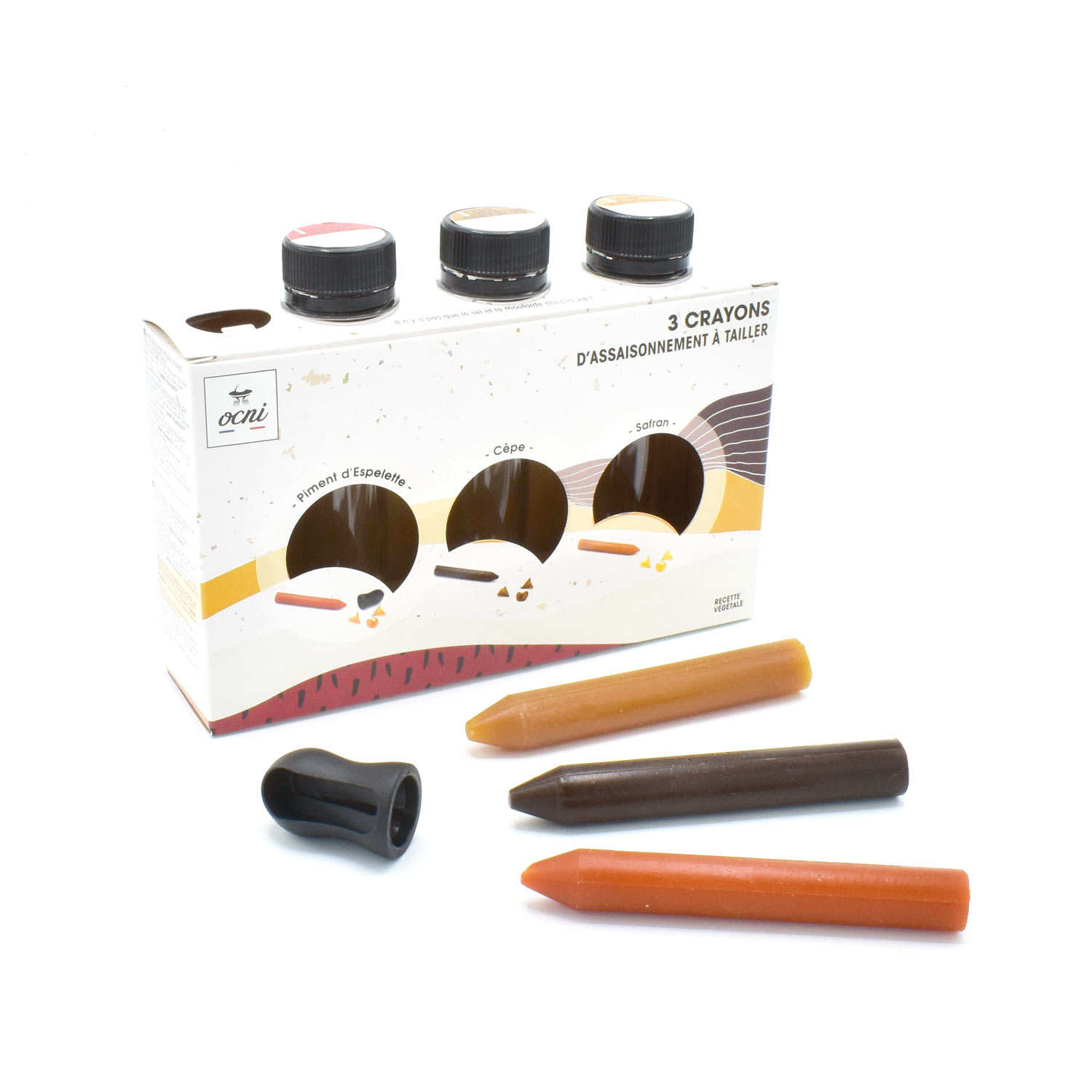 Coffret Epicurien 3 crayons d'assaisonnement - Piment d'Espelette bio, Cèpe, Safran bio