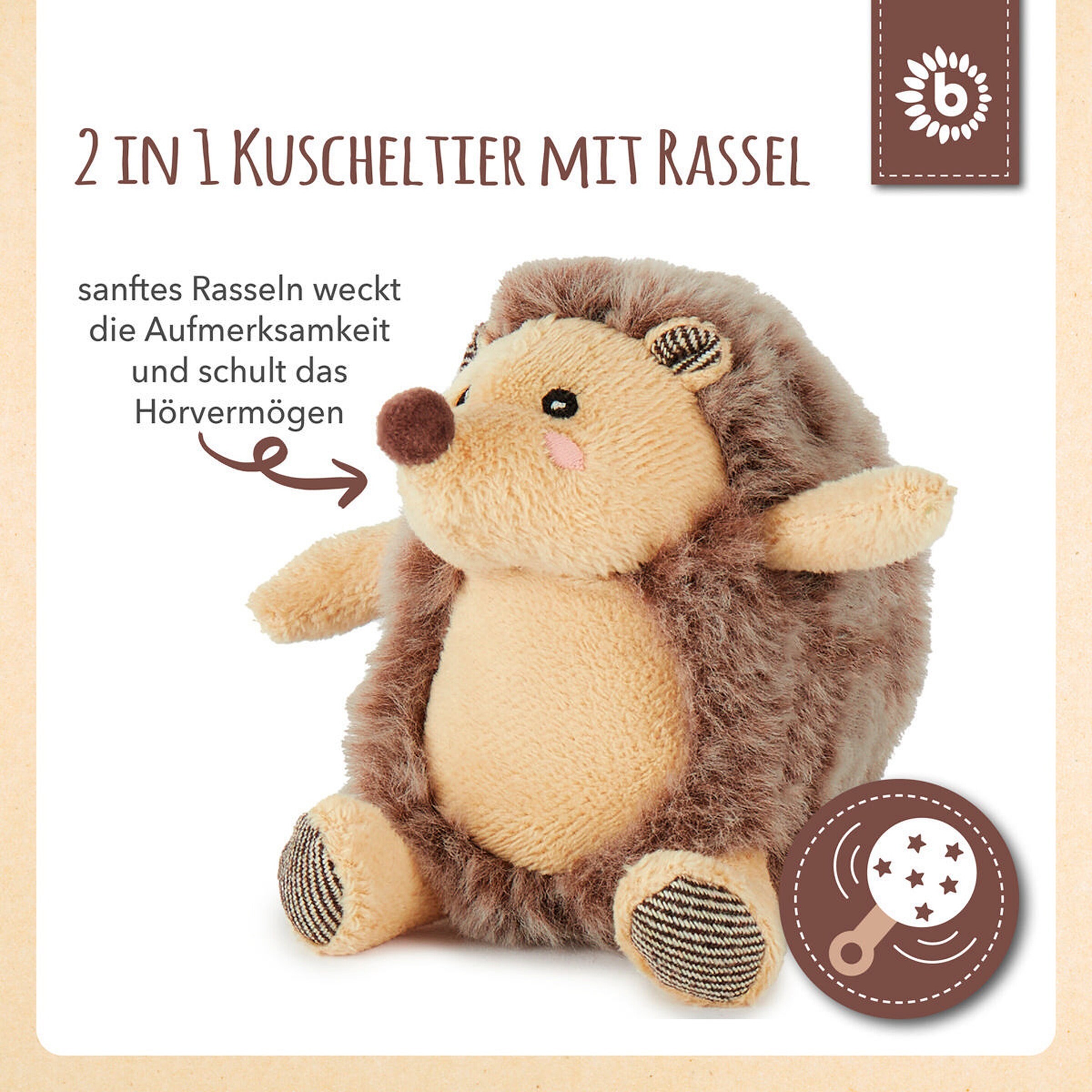 Bieco Plüsch Igel Spieltier mit Rassel - ab Geburt Braun