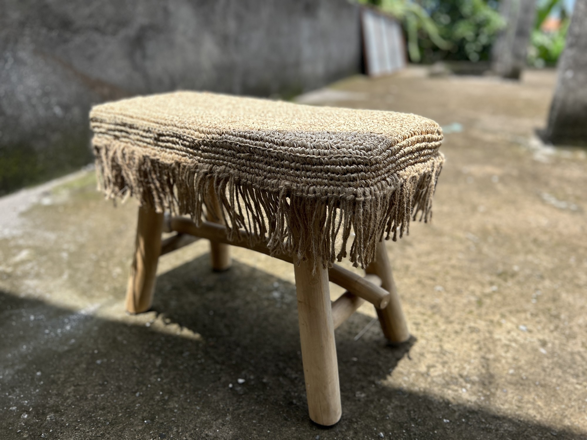 Teak-Sitzbank mit Sisal Bezug, natur, B 63 cm, T 27 cm, H 45 cm von fischer's lagerhaus