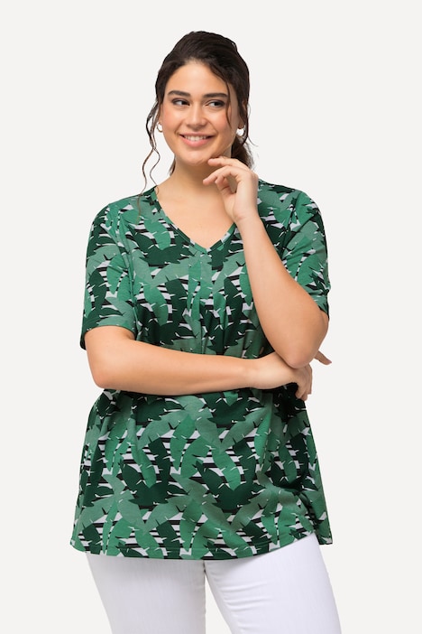 T-Shirt, grafischer Druck, A-Linie, V-Ausschnitt, Halbarm