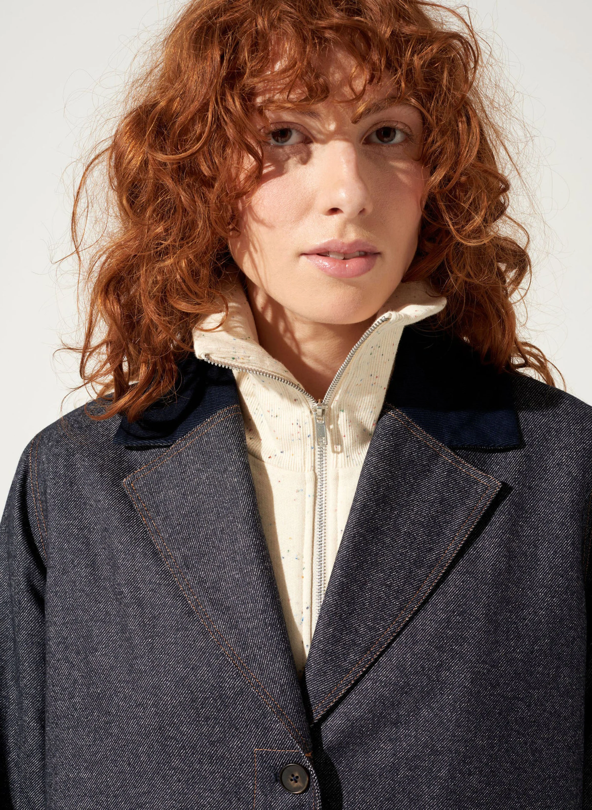 DAVOR - Manteau droit en coton et laine mélangé | Bleu