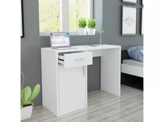 Bureau avec tiroir et placard 100x40x73 cm Blanc