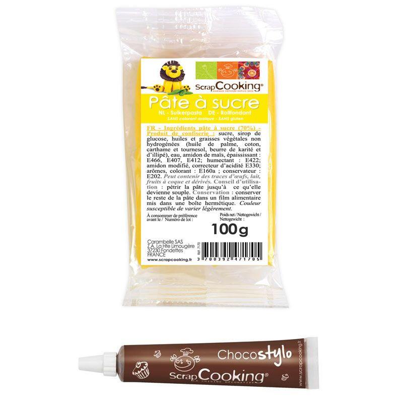 Stylo chocolat + Pâte à sucre jaune 100 g Scrapcooking
