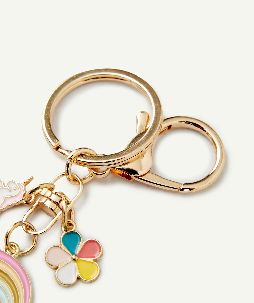 PORTE-CLÉS AVEC CHARMS LICORNE ARC-EN-CIEL ET FLEUR