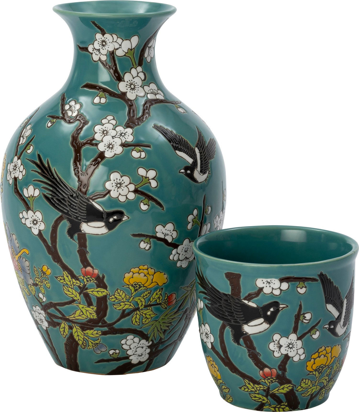 Intratuin bloempot Shelby blauw / zwart D 13,5 H 13,5 cm