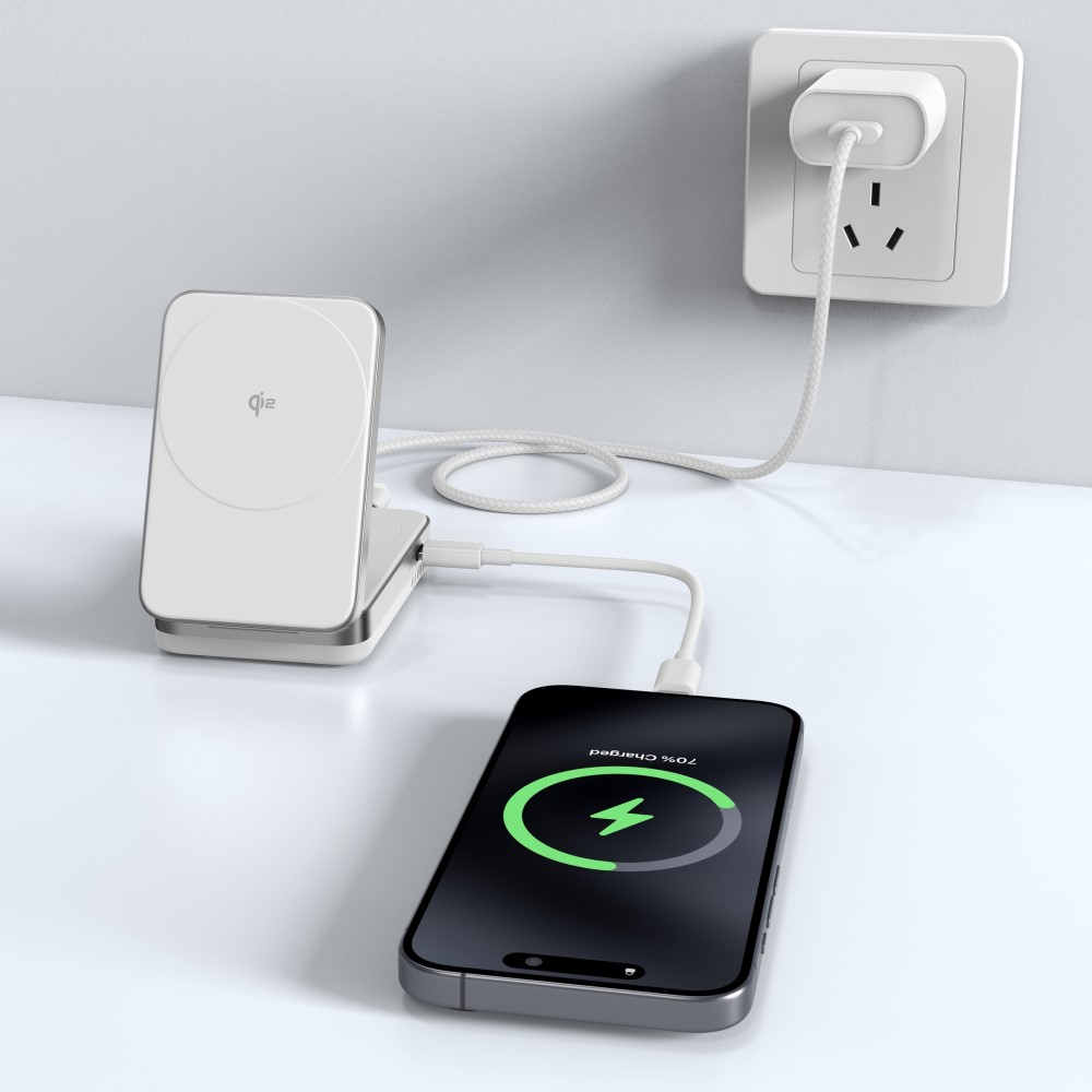 (15W) 2in1 Magnetisches Ladegerät Qi Wireless Charger Ladegerät Faltbare Ladestation für Apple iPhone / Apple Airpods - Weiss