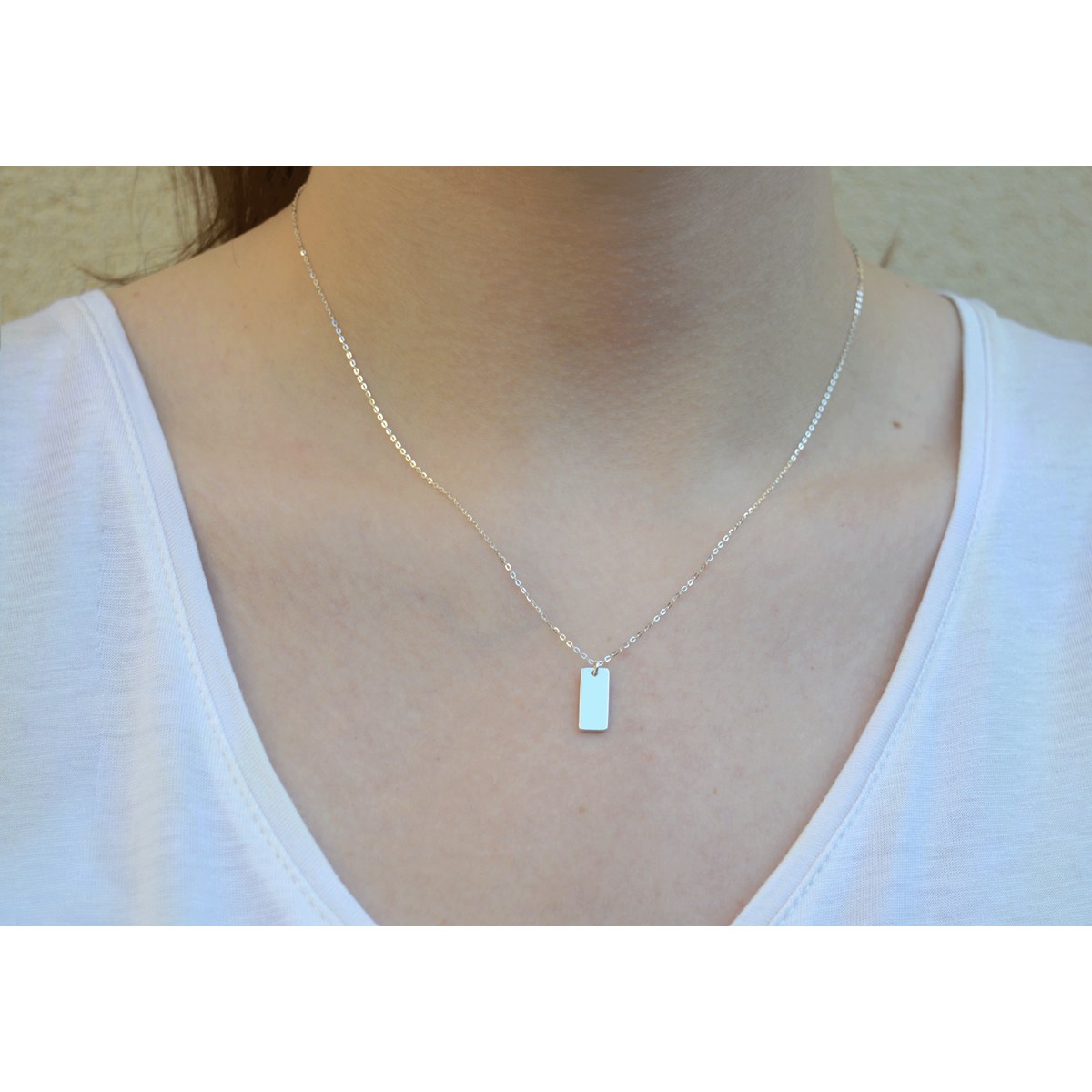 Collier délicat médaille rectangle  argent 925